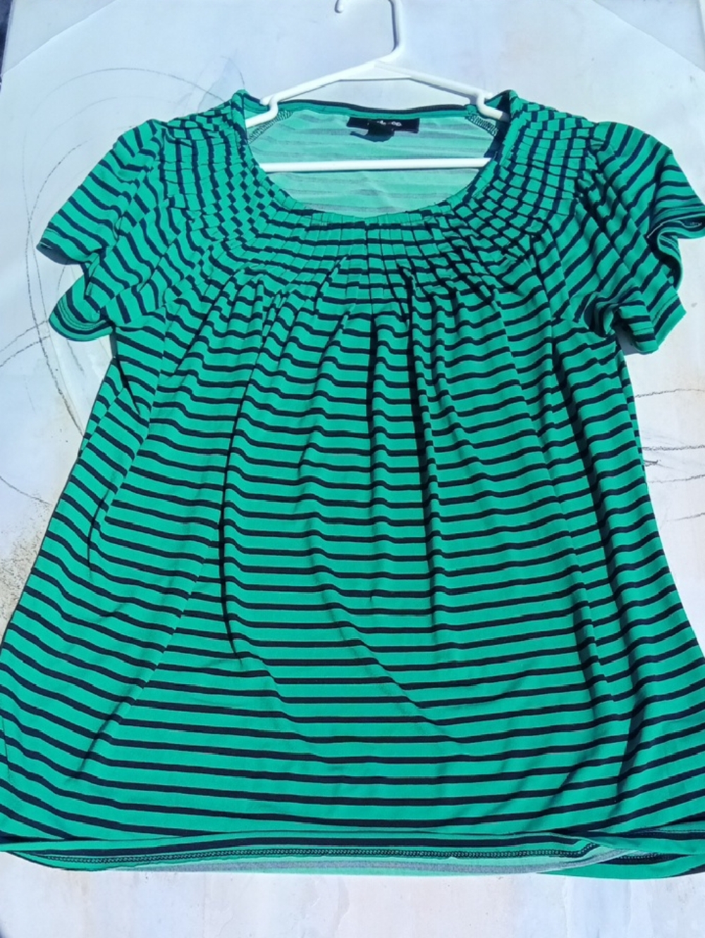 Style & Co. Teal and Black Striped Short-Sleeve Peasant Top